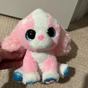 Pink and White Barking Plush Dog Toy